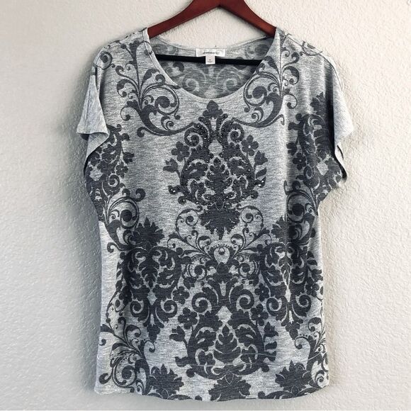 Dressbarn Gray Metallic Silver Bling Top M - Picture 1 of 6